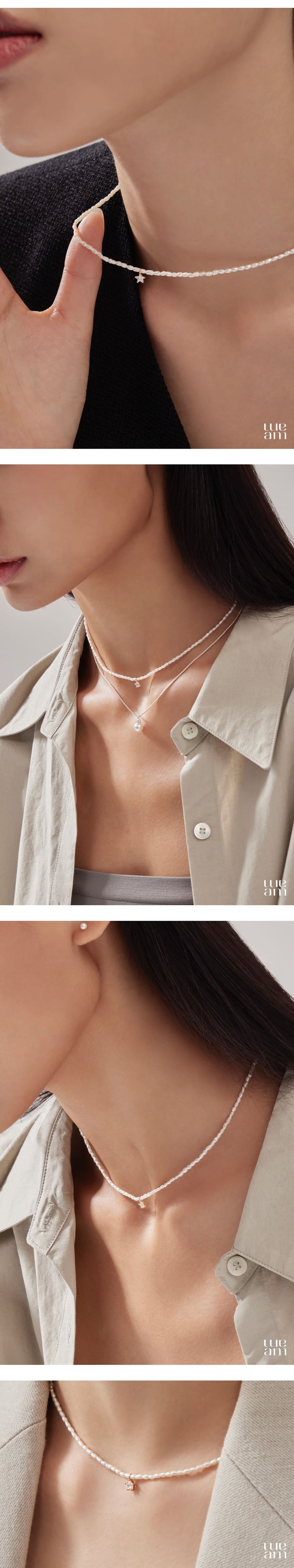 Silver Rice Pearl Star Stone Necklace