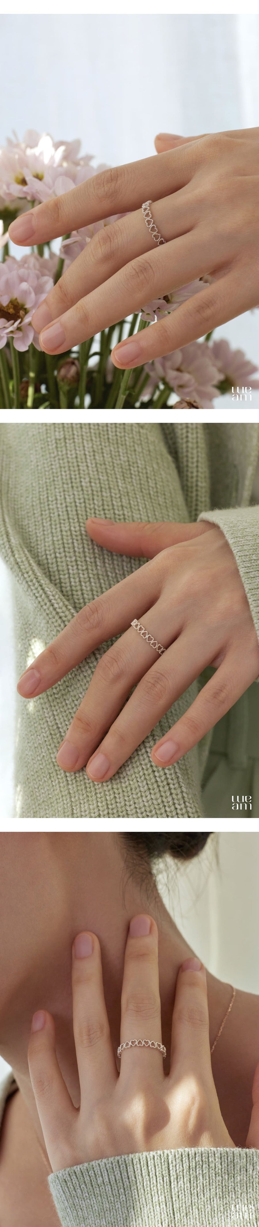シルバー ミルグレイン ハート パターン リング / Silver Milgrain Heart Pattern Ring