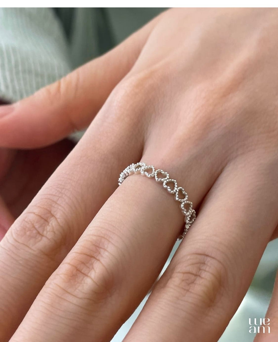 シルバー ミルグレイン ハート パターン リング / Silver Milgrain Heart Pattern Ring