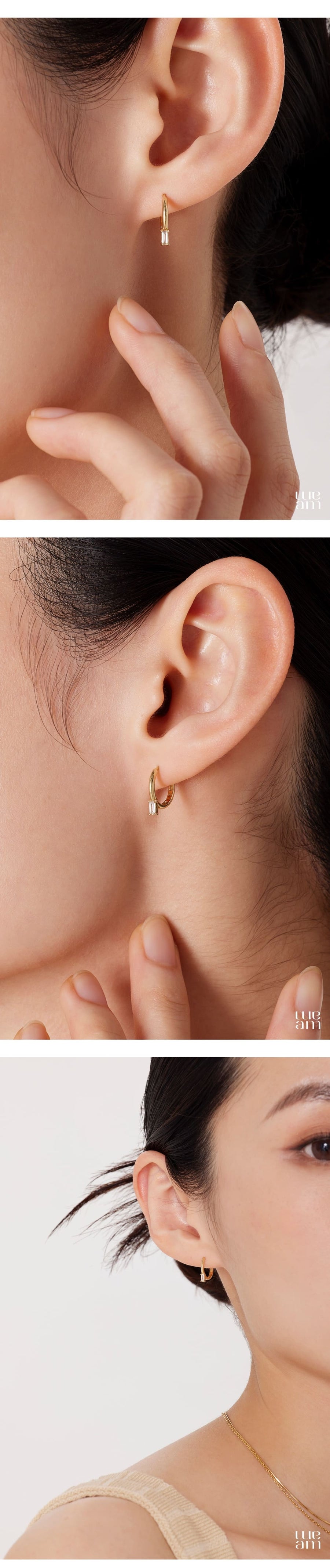 シルバー バゲット ベーシック ワンタッチ ピアス / Silver Baguette Basic One-Touch Earrings