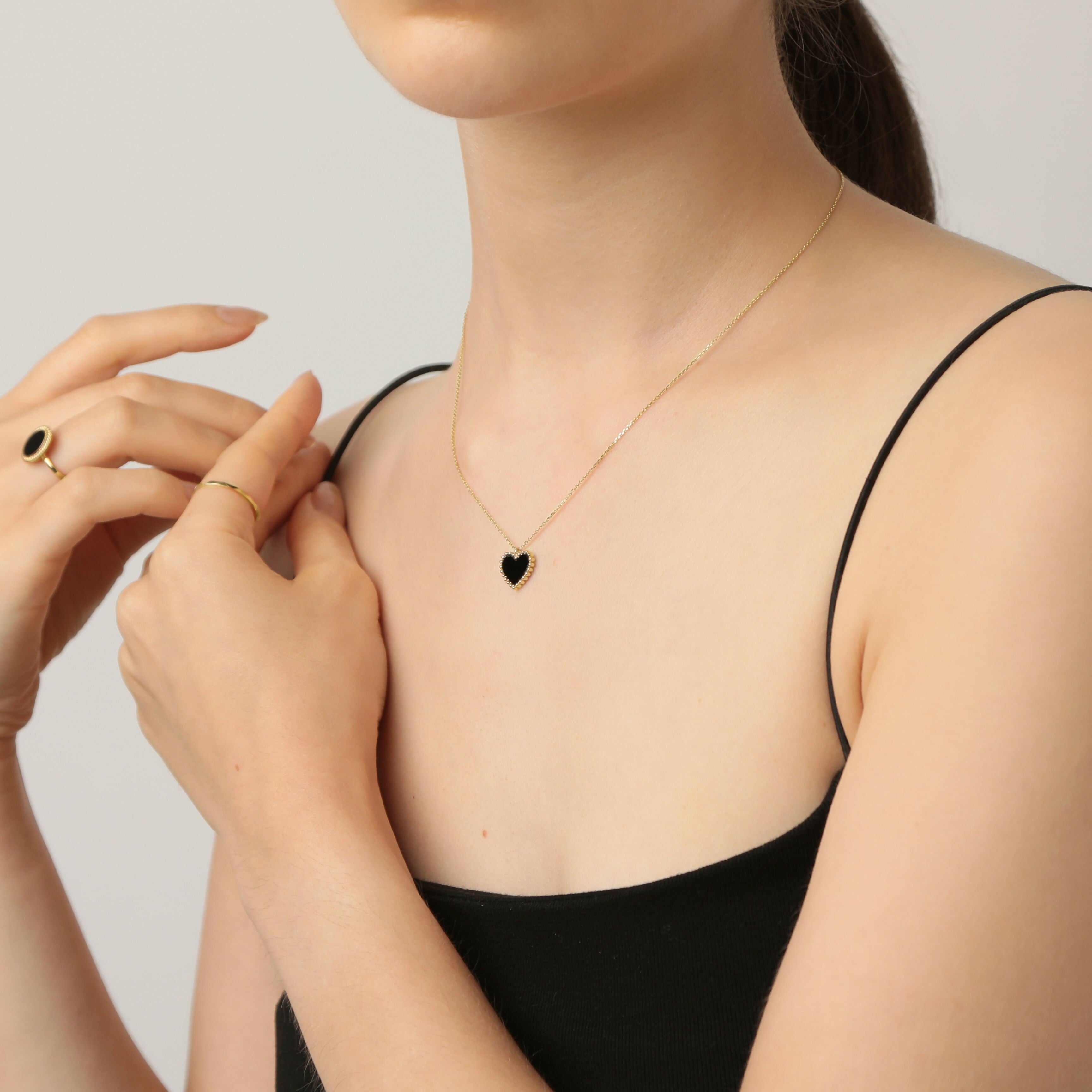 K10 オニキス ハート ネックレス / 10K Onyx Heart Necklace