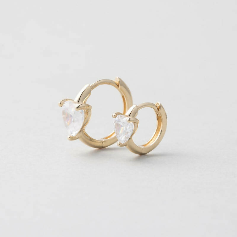 K14 ハート ストーン ワンタッチ ピアス / 14K Heart Cut Huggie Hoop Earrings