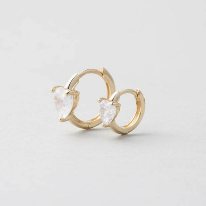 K14 ハート ストーン ワンタッチ ピアス / 14K Heart Cut Huggie Hoop Earrings