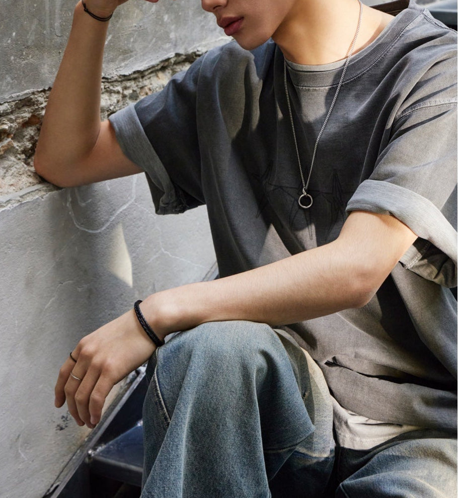 ベーシック レザー & ファブリック 2ライン ブレスレット / BASIC LEATHER & FABRIC TWO LINES BRACELET