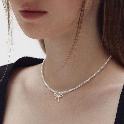 Ribbon pearl necklace