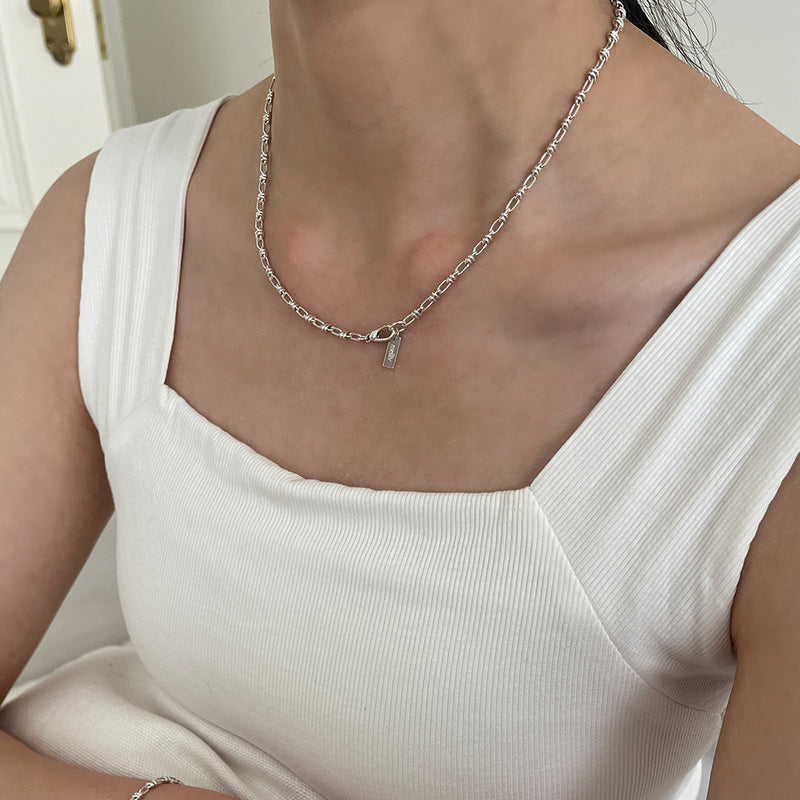 Silver Oval Ring Link Necklace_mvn43