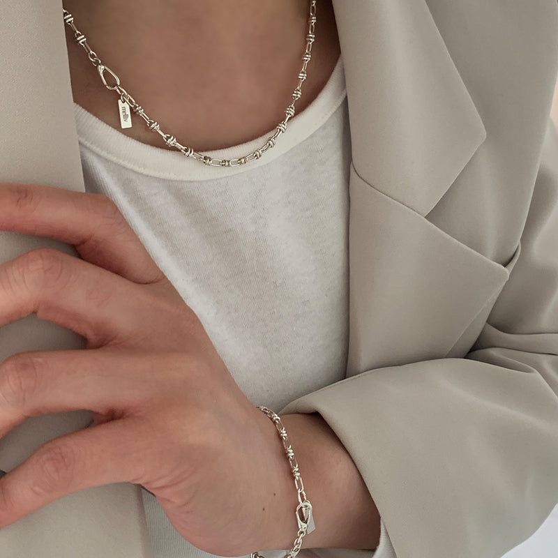 [amondz exclusive] Silver Oval Ring Link Necklace & Bracelet Set_mvs01
