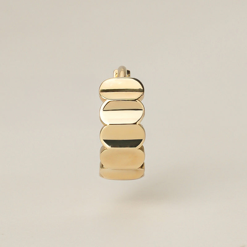 [amondz exclusive] K14Gold Round Flat Oval Daily One-Touch Ring Earrings