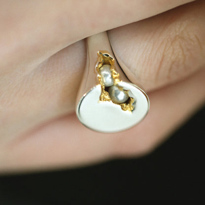 HIDDEN PEARL ラウンド シルバー ゴールド コンビ パール リング / HIDDEN PEARL _ROUND SILVER GOLD COMBI PEARL RING