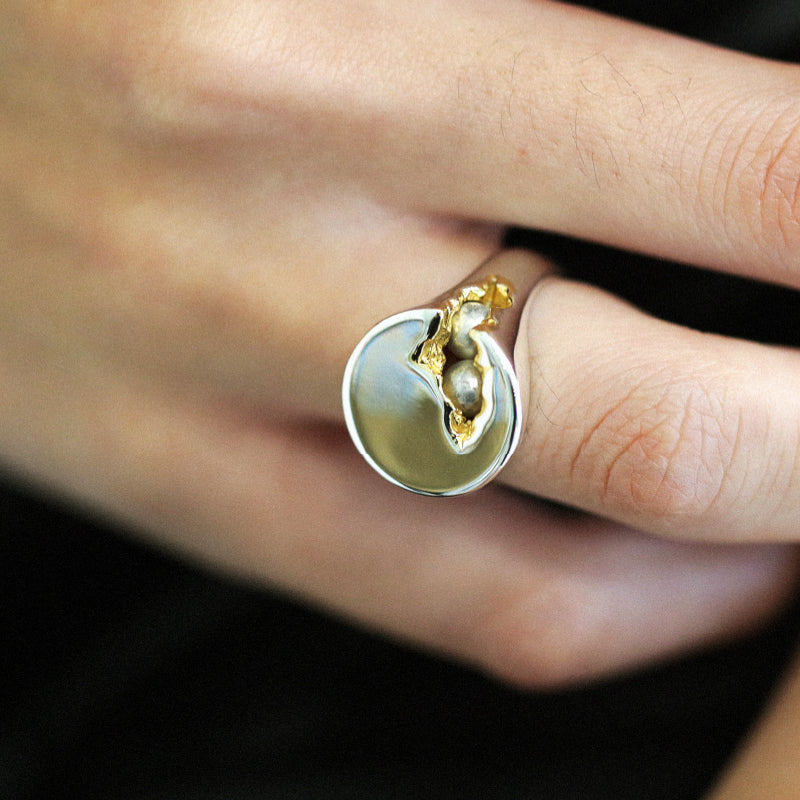 HIDDEN PEARL ラウンド シルバー ゴールド コンビ パール リング / HIDDEN PEARL _ROUND SILVER GOLD COMBI PEARL RING