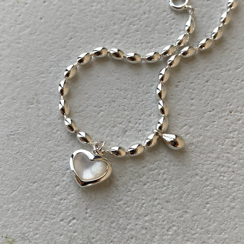 Heart mother of pearl silver bracelet (Sterling Silver)
