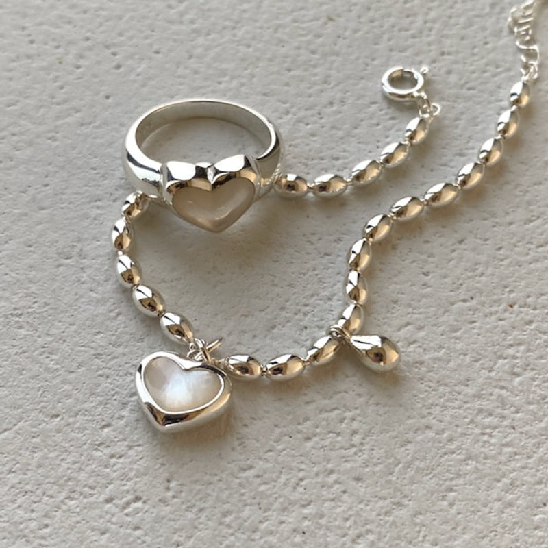 Heart mother of pearl silver bracelet (Sterling Silver)