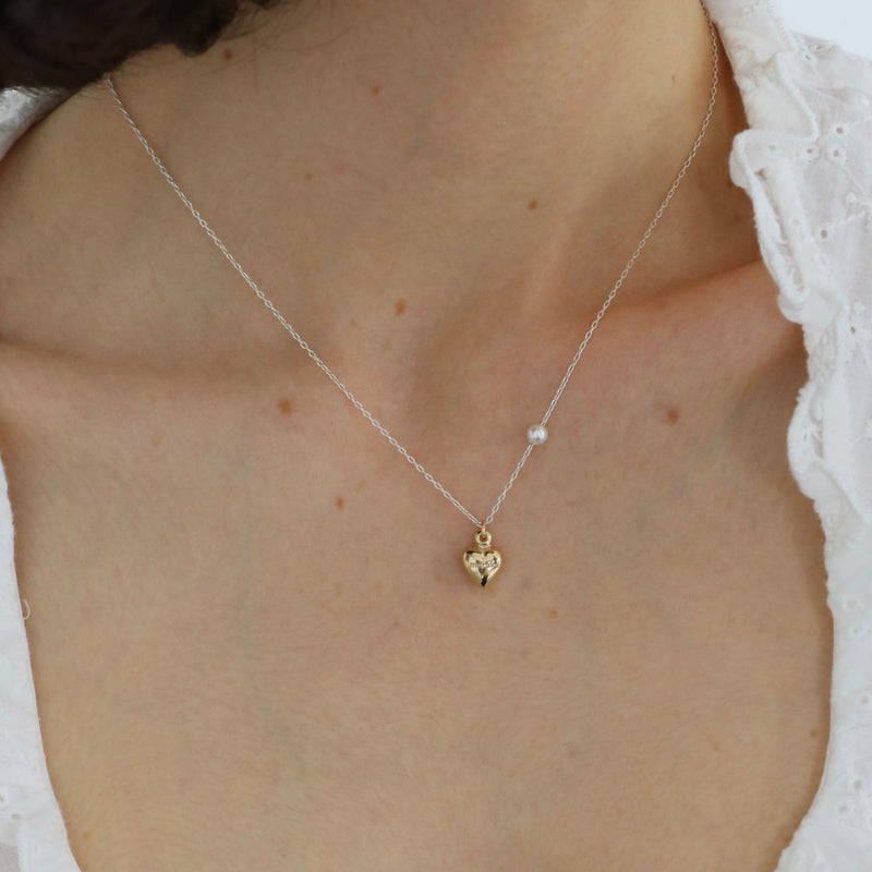 ハート パール ネックレス / Heart pearl necklace (2 colors) | アモンズ