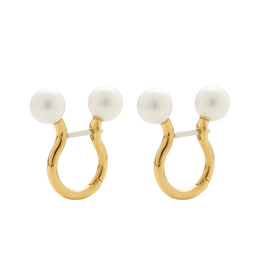 FIRST DIVE ワンタッチ パール ピアス：ゴールド / FIRST DIVE ONE-TOUCH PEARL EARRINGS - GOLD