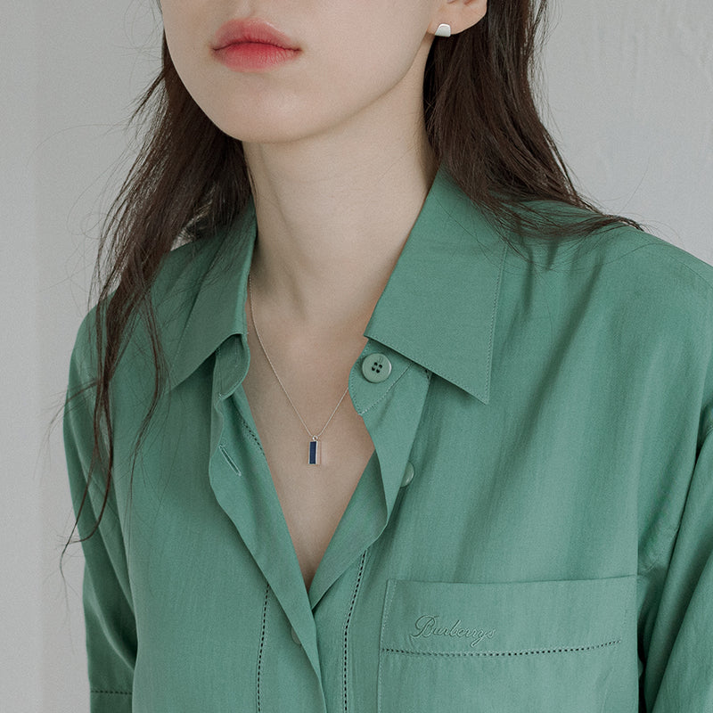 Rectangle necklace _blue gemstone (blue agate)