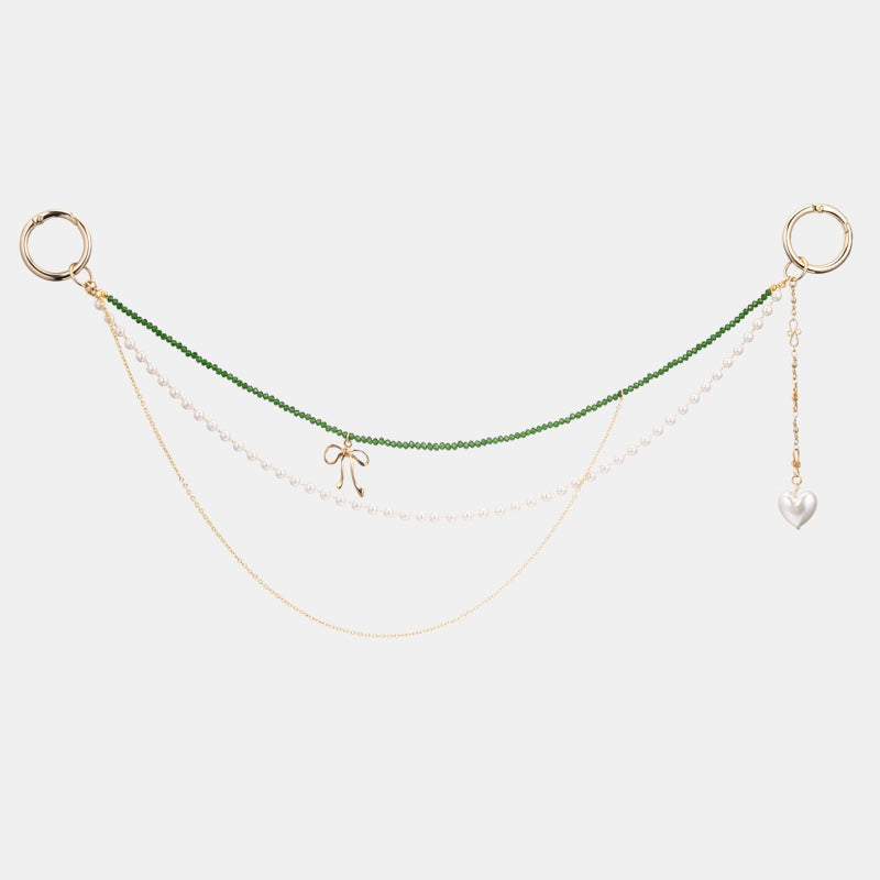 SCOUT クローバー グリーン ビーズ & パール ストラップ キーホルダー / SCOUT CLOVER GREEN BEADS & PEARL STRAP KEYRING