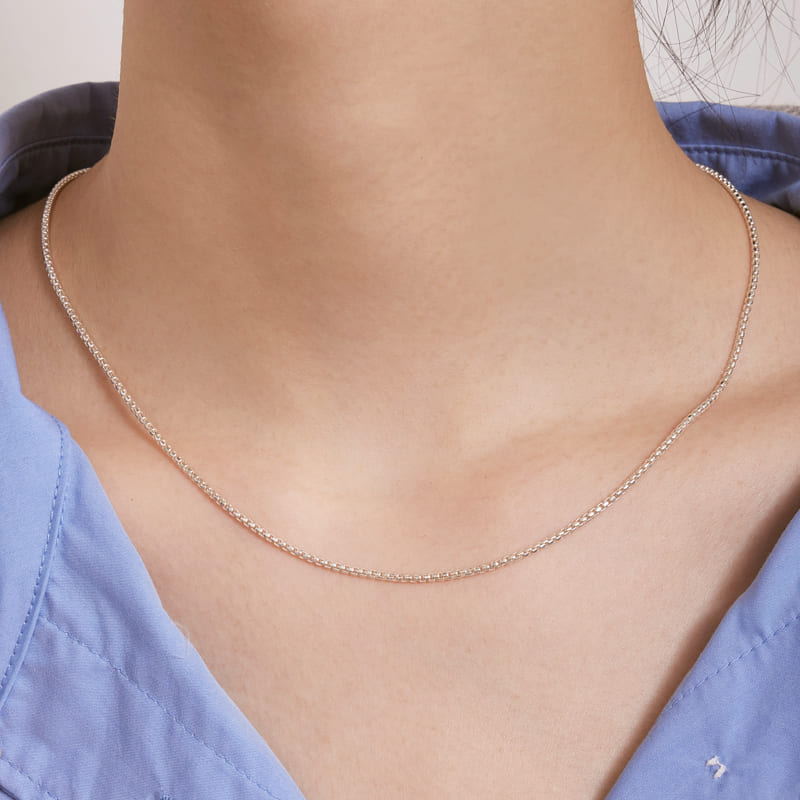 シルバー ボックス チェーン ベーシック ネックレス / Silver Box Chain Basic Necklace