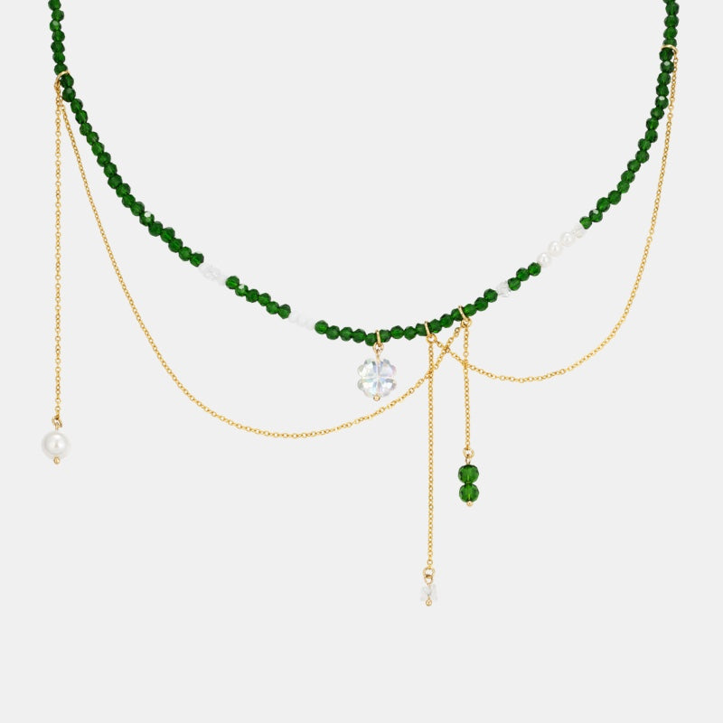 SCOUT クローバー ドロップ チェーン グリーン ビーズ ネックレス / SCOUT CLOVER DROP CHAIN GREEN BEADS NECKLACE