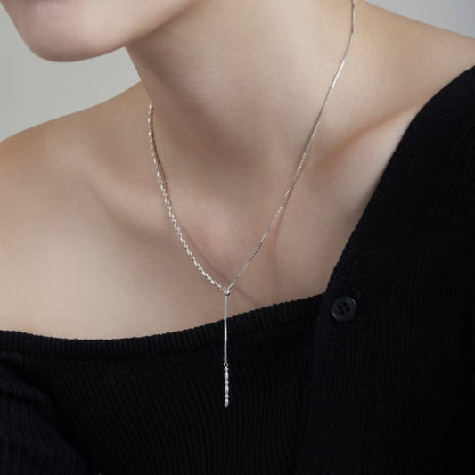 シルバー オーバル チェーン スライド ボール ネックレス / Silver Oval Chain Slide Ball Necklace