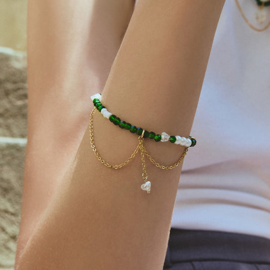 SCOUT クローバー ドロップ チェーン グリーン ビーズ ブレスレット / SCOUT CLOVER DROP CHAIN GREEN BEADS BRACELET