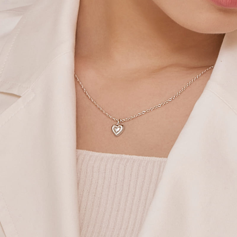 シルバー ダブル ハート ペンダント ネックレス / Silver Double Heart Pendant Necklace