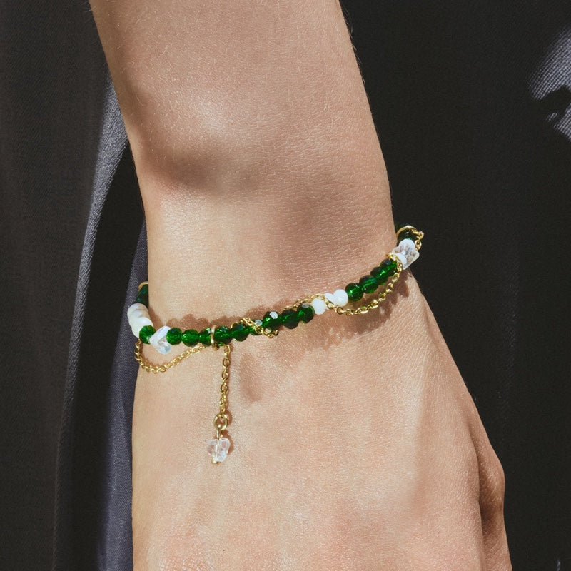 SCOUT クローバー ドロップ チェーン グリーン ビーズ ブレスレット / SCOUT CLOVER DROP CHAIN GREEN BEADS BRACELET