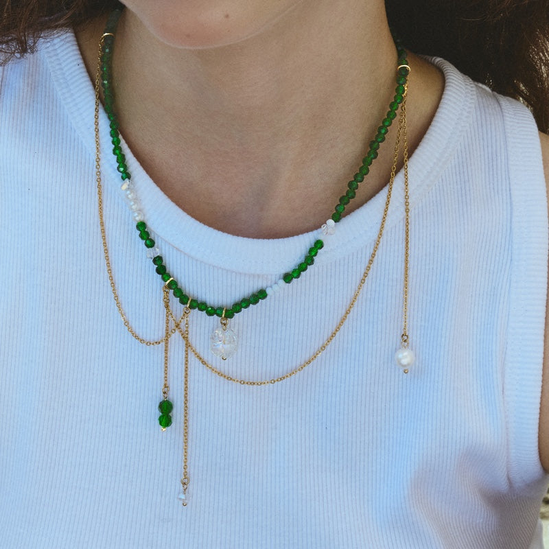 SCOUT クローバー ドロップ チェーン グリーン ビーズ ネックレス / SCOUT CLOVER DROP CHAIN GREEN BEADS NECKLACE
