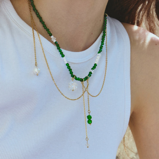 SCOUT クローバー ドロップ チェーン グリーン ビーズ ネックレス / SCOUT CLOVER DROP CHAIN GREEN BEADS NECKLACE