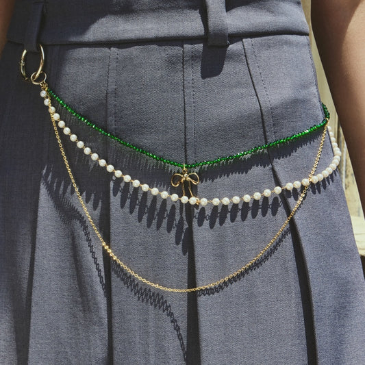 SCOUT クローバー グリーン ビーズ & パール ストラップ キーホルダー / SCOUT CLOVER GREEN BEADS & PEARL STRAP KEYRING