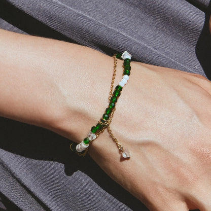 SCOUT クローバー ドロップ チェーン グリーン ビーズ ブレスレット / SCOUT CLOVER DROP CHAIN GREEN BEADS BRACELET