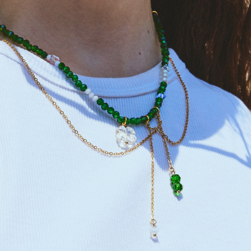 SCOUT クローバー ドロップ チェーン グリーン ビーズ ネックレス / SCOUT CLOVER DROP CHAIN GREEN BEADS NECKLACE