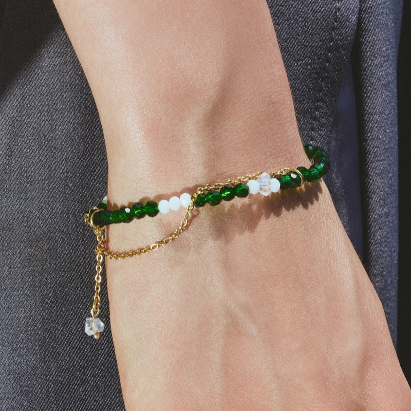 SCOUT クローバー ドロップ チェーン グリーン ビーズ ブレスレット / SCOUT CLOVER DROP CHAIN GREEN BEADS BRACELET