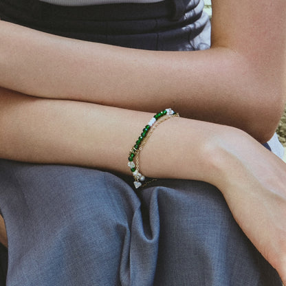 SCOUT クローバー ドロップ チェーン グリーン ビーズ ブレスレット / SCOUT CLOVER DROP CHAIN GREEN BEADS BRACELET