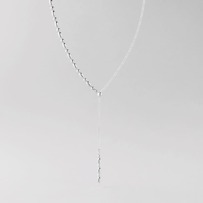 シルバー オーバル チェーン スライド ボール ネックレス / Silver Oval Chain Slide Ball Necklace