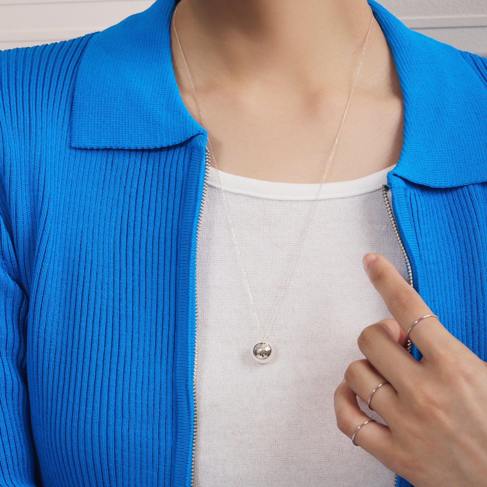 シルバー ベーシック ボール ペンダント ネックレス / Silver Basic Ball Pendant Necklace