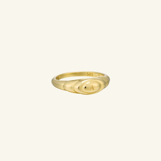 K14 ボリューム  オーバル イニシャル リング / 14K Volume Oval Initial Ring