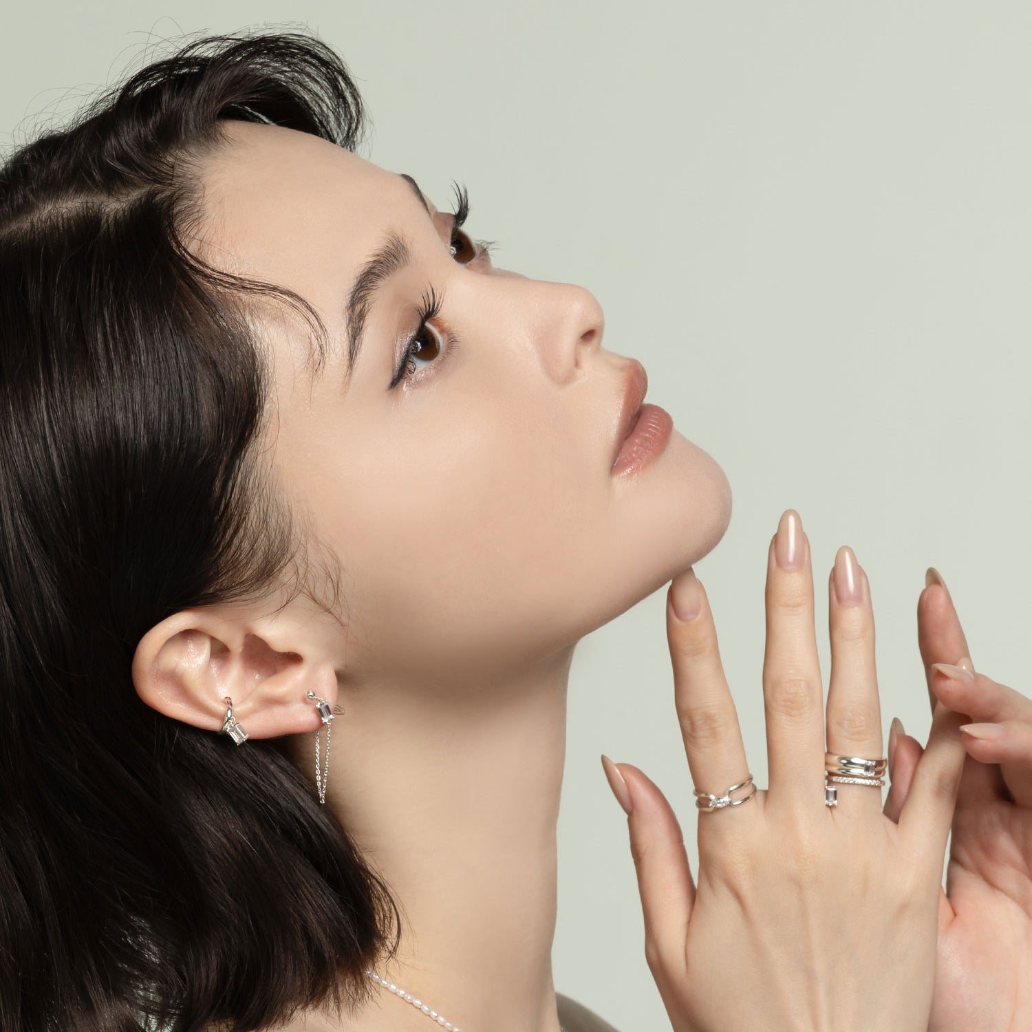 Emerald-cut drop chain earrings