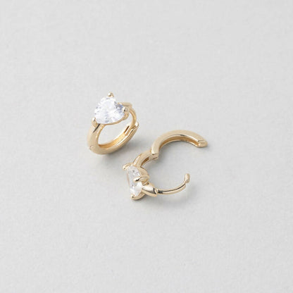 K14 ハート ストーン ワンタッチ ピアス / 14K Heart Cut Huggie Hoop Earrings