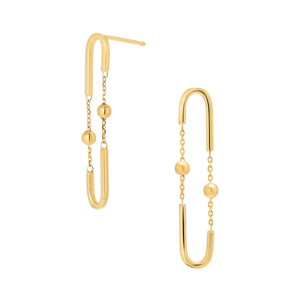 K18 中空 ペーパークリップ＆ミラーボール チェーンピアス / 18K Hollow Paper Clip & Mirror Ball Chain Earrings