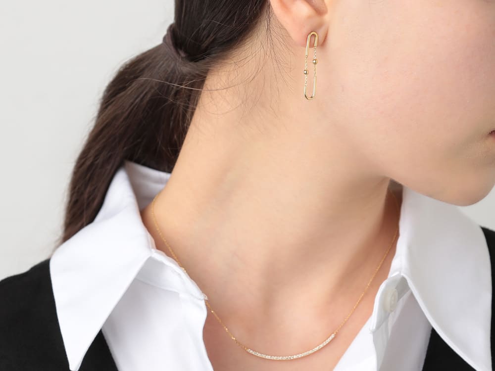 K18 中空 ペーパークリップ＆ミラーボール チェーンピアス / 18K