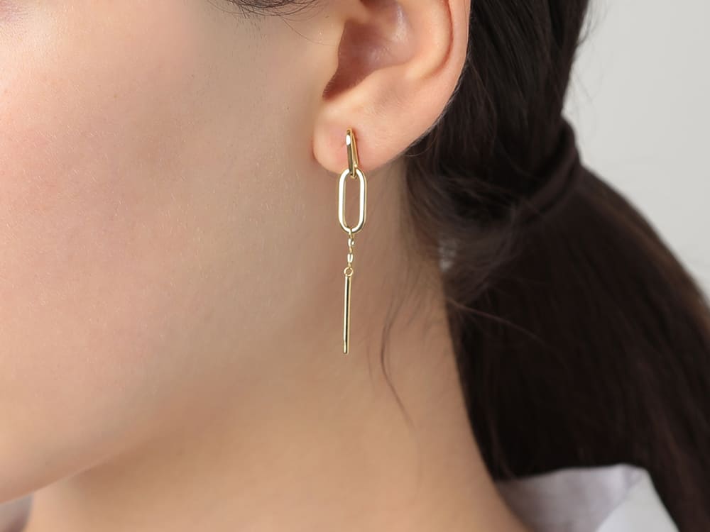 K18 中空 ラインクリップ チェーンピアス / 18K Hollow Line Clip Chain Earrings