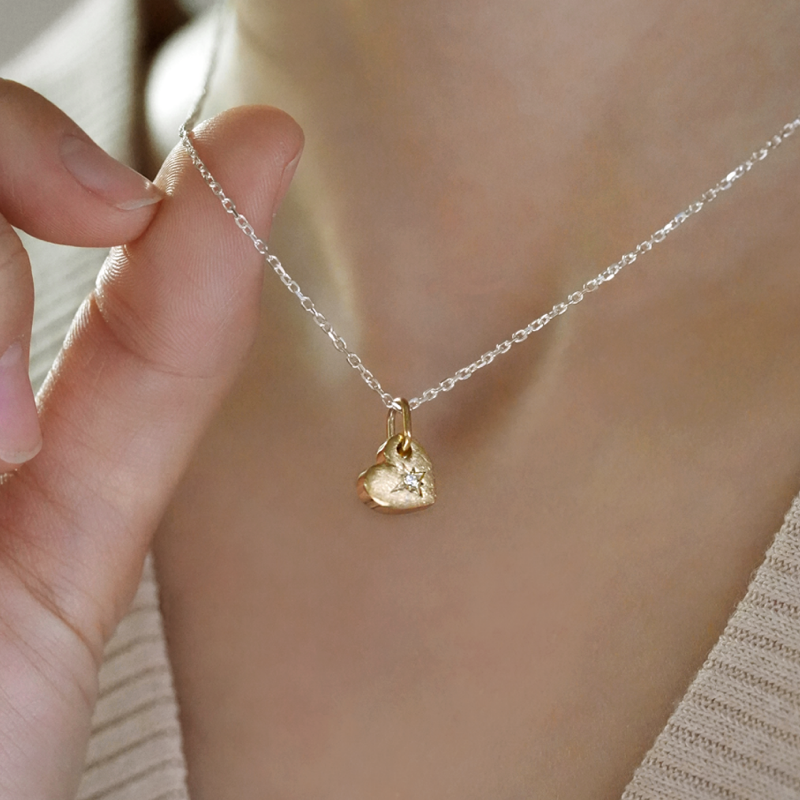 シルバー コンビ フラット ハート ネックレス / Silver Combi Flat Heart Necklace