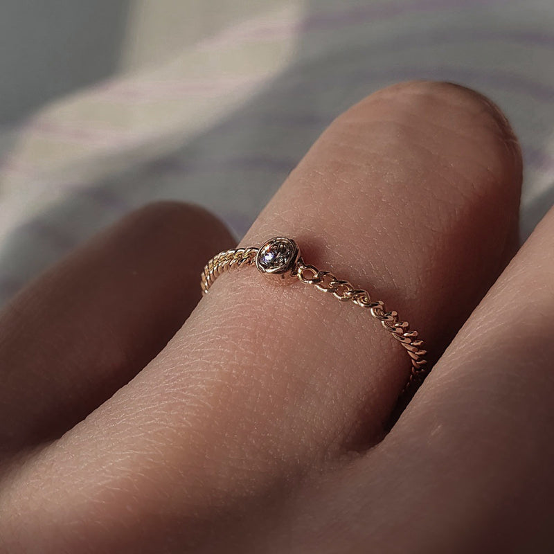 K14 ローズ ゴールド クラシック ラフ ダイヤモンド チェーン リング / 14K Rose Gold Classic Rough Diamond Chain Ring