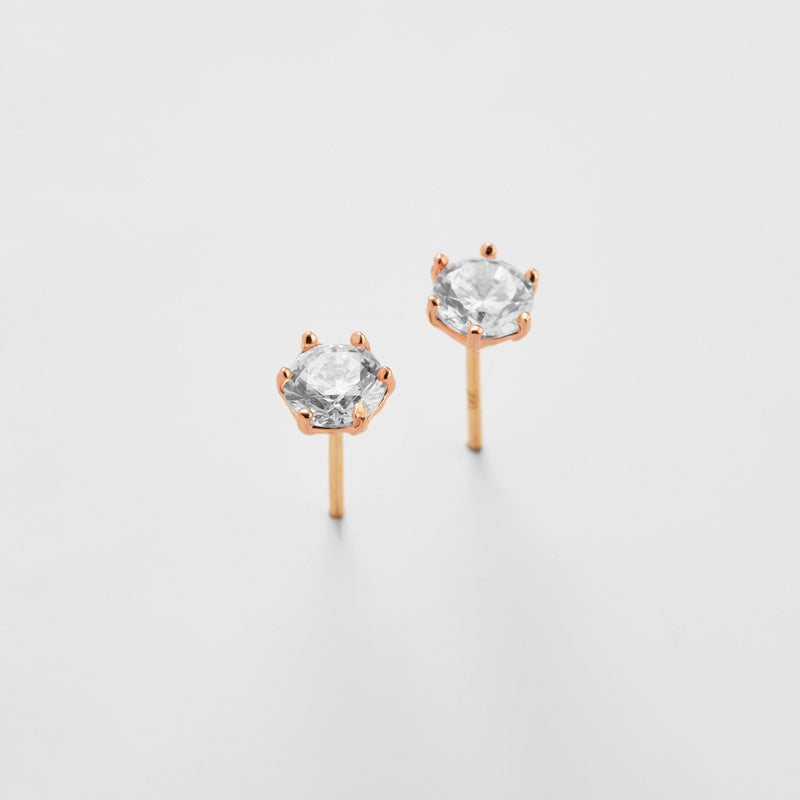 K14 ローズ ゴールド クラシック 4mm ストーン ピアス / 14K Rose Gold Classic 4mm Stone Earrings