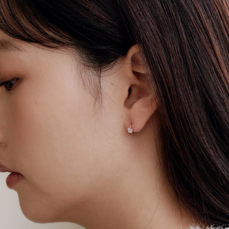 K14 ローズ ゴールド スリム ストーン ワンタッチ ピアス [シングル] / 14K Rose Gold Slim Stone One Touch Earring [Single]