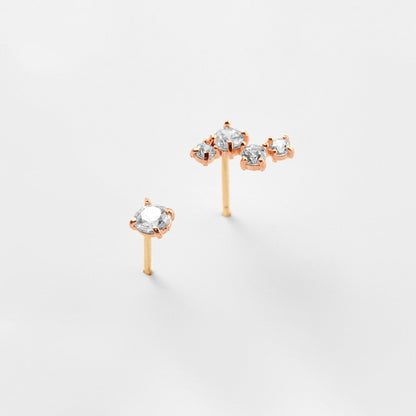 K14 ローズ ゴールド アンバランス ストーン ピアス / 14K Rose Gold Unbalanced Stone Earrings