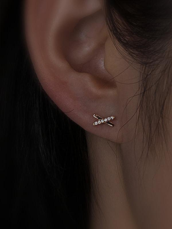 K14 ローズ ゴールド X スティック ピアス / 14K Rose Gold X Stick Earrings