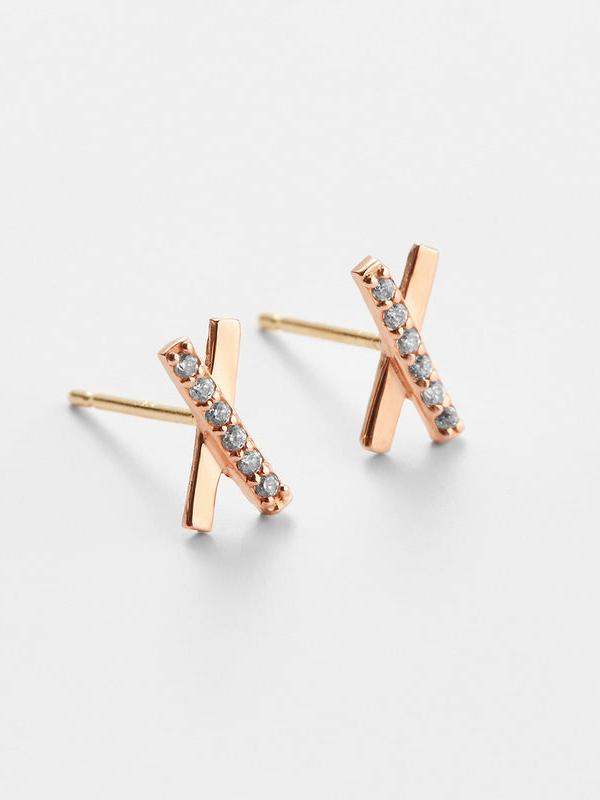 K14 ローズ ゴールド X スティック ピアス / 14K Rose Gold X Stick Earrings