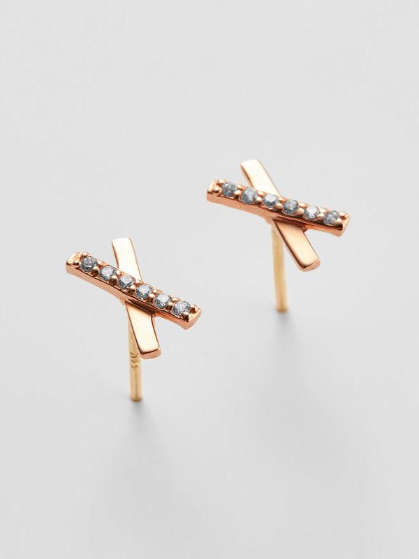 K14 ローズ ゴールド X スティック ピアス / 14K Rose Gold X Stick Earrings