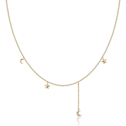 K14 スター ムーン ドロップ ネックレス / 14K Star Moon Drop Necklace